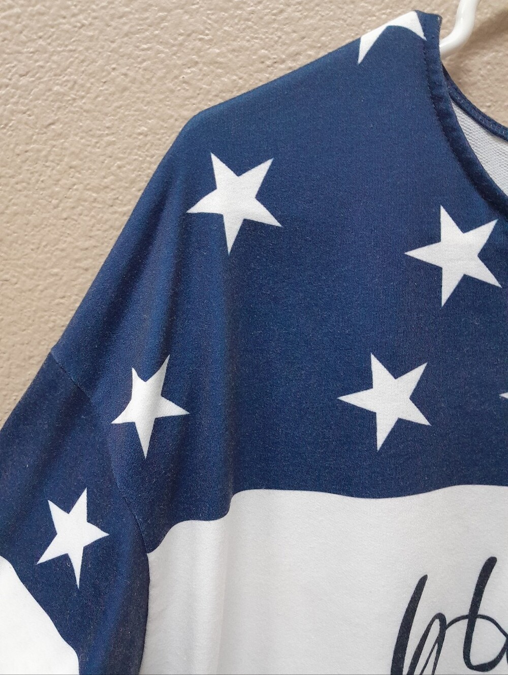 Women's Blessed American Flag Heart Pullover-Navy,White,Red  Source Unknown - Picture 9 of 9